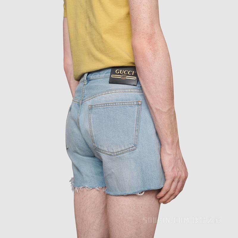 The North Face x Gucci联名系列环保牛仔短裤 浅蓝色