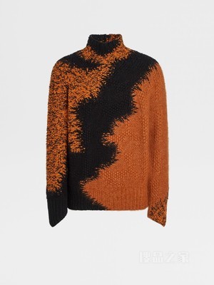 骆马红棕色配黑色山羊绒高领毛衣