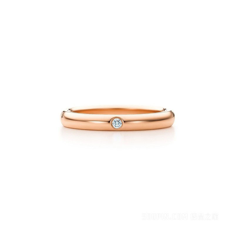 Elsa Peretti® 系列 18K 玫瑰金镶钻戒指，宽 3 毫米。