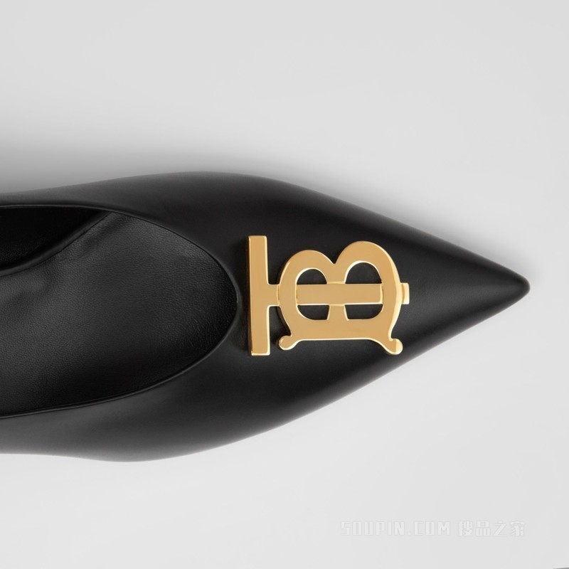 专属标识装饰尖头高跟鞋 (黑色) - 女士
