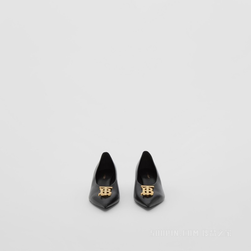 专属标识装饰尖头高跟鞋 (黑色) - 女士
