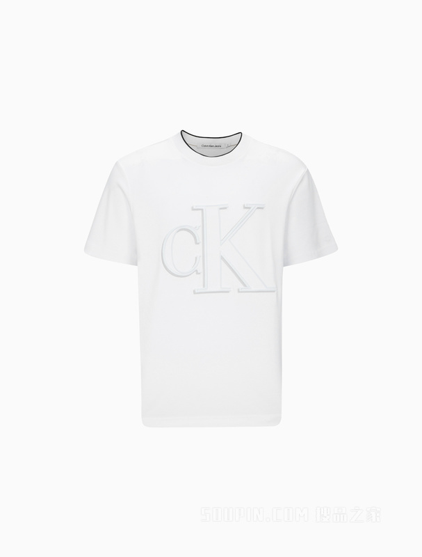 Calvin Klein 22秋冬新款男士时尚镶边圆领纯棉刺绣透气短袖T恤J322167