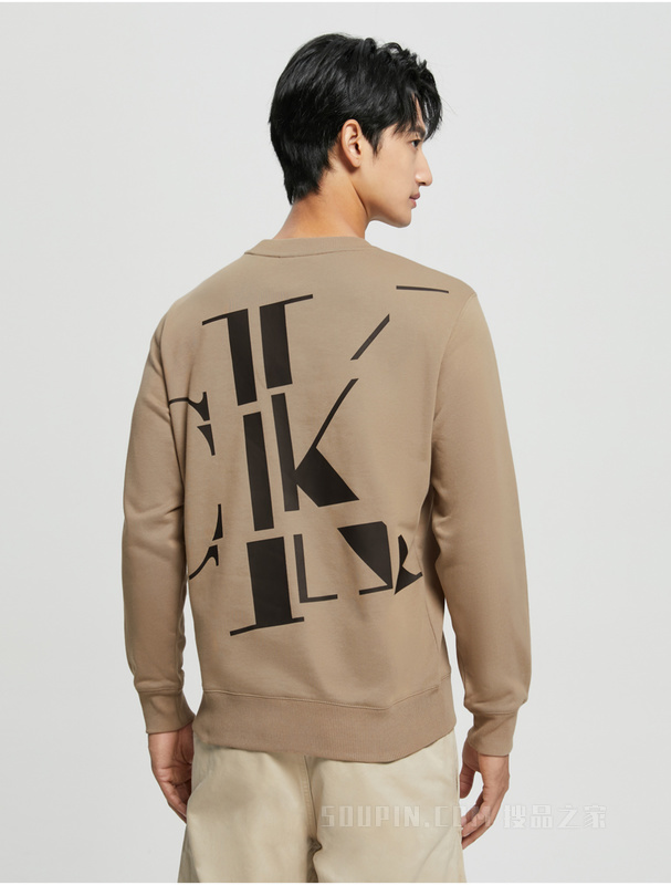 Calvin Klein 22秋冬男士时尚醒目分割印花纯棉圆领套头卫衣J323239