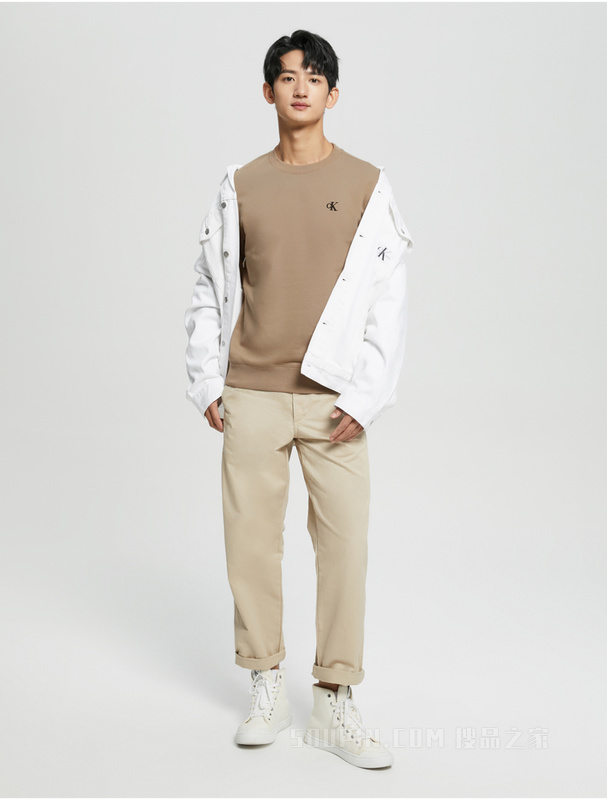 Calvin Klein 22秋冬男士时尚醒目分割印花纯棉圆领套头卫衣J323239