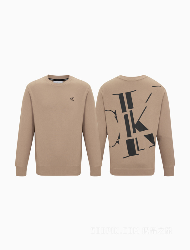 Calvin Klein 22秋冬男士时尚醒目分割印花纯棉圆领套头卫衣J323239