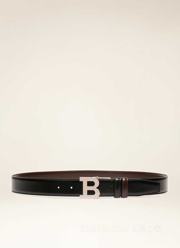 B Buckle 35 毫米黑色拼棕色皮革腰带