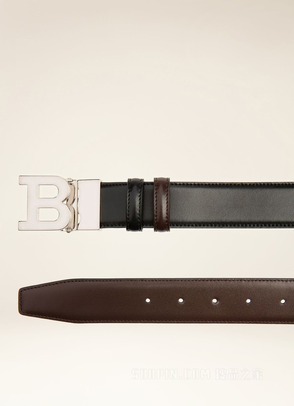 B Buckle 35 毫米黑色拼棕色皮革腰带