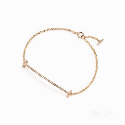 Tiffany T 系列 18K 黄金镶钻 Smile 手链