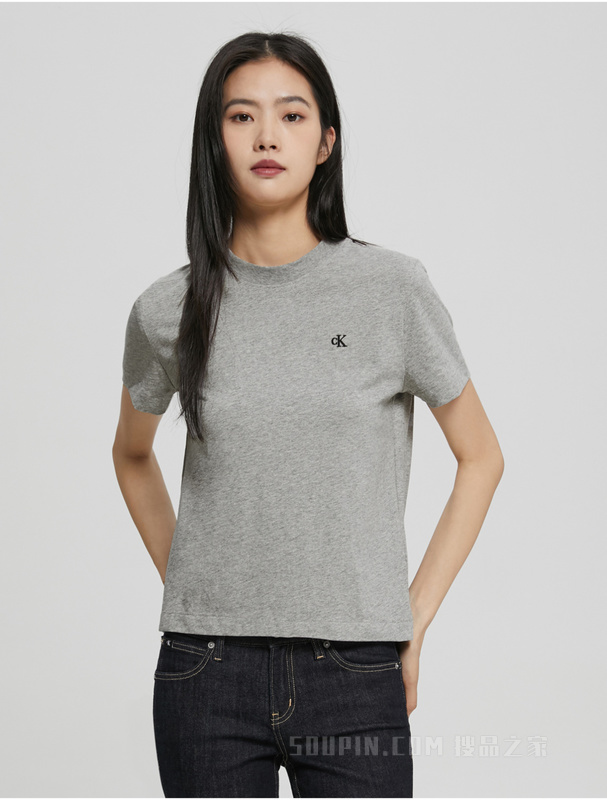 【简约系列】Calvin Klein 22秋冬男女情侣中性刺绣纯棉短袖T恤40WH105