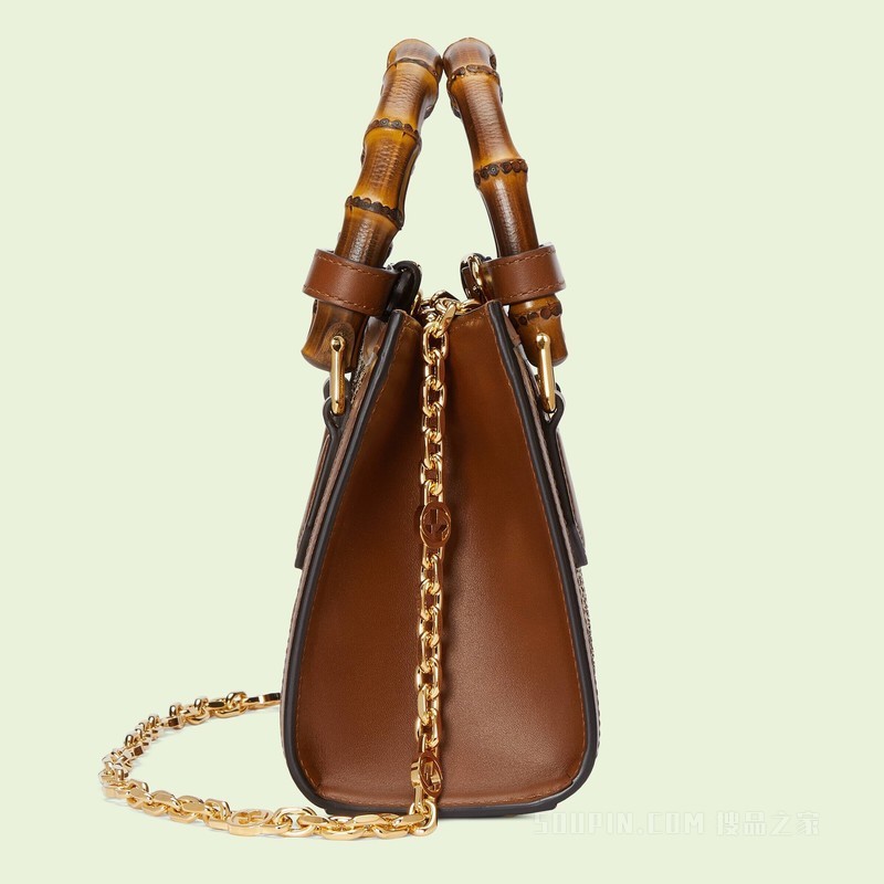 Gucci Diana竹节迷你托特包 驼色和乌木色帆布