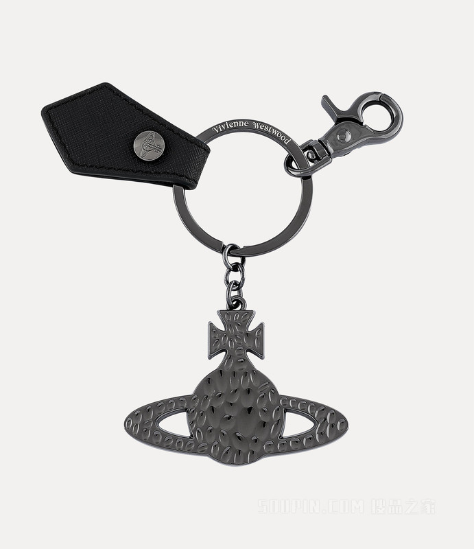 Saffiano Hammered Orb Gunmetal Keyring