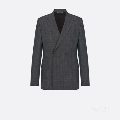 双排扣单西 黑色羊毛混纺帆布威尔士亲王格纹图案