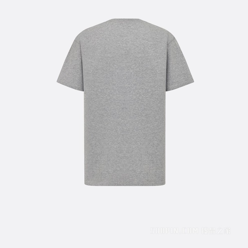 宽松版型 T 恤 灰色棉质密织平纹针织面料