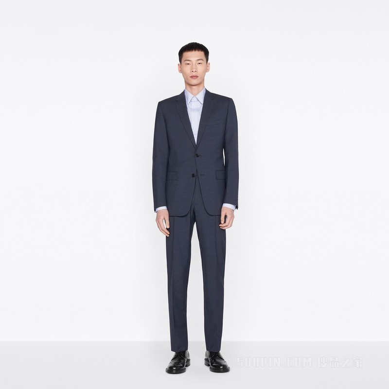 经典西装 蓝色羊毛格子图案