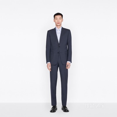 经典西装 蓝色羊毛格子图案