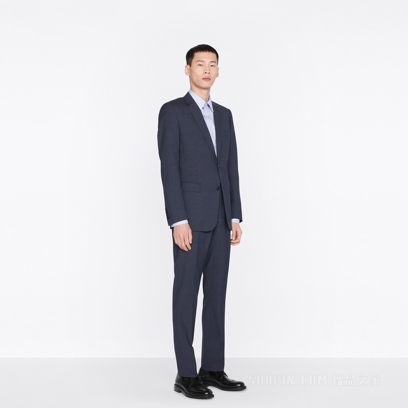 经典西装 蓝色羊毛格子图案