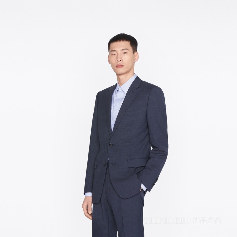 经典西装 蓝色羊毛格子图案