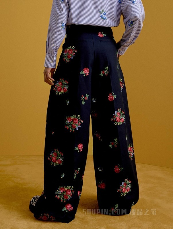 22新款秋男女纯棉印花刺绣廓形宽松休闲裤36975