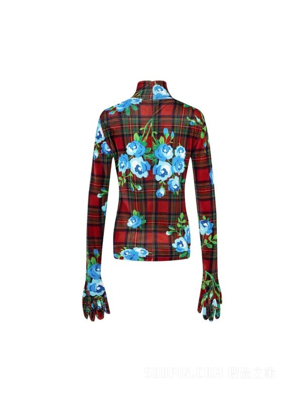 22新款秋女装印花绒面连手套高领长袖上衣36978