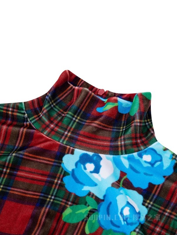 22新款秋女装印花绒面连手套高领长袖上衣36978