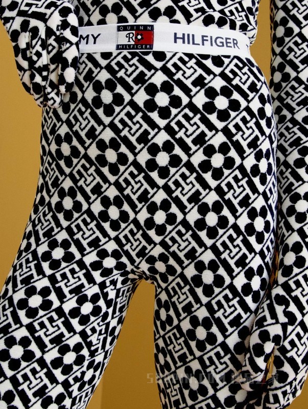 22新款秋女装绒面印花松紧腰打底针织长裤36973