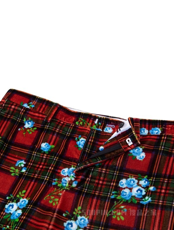 22新款秋男女格纹玫瑰印花开衩休闲长裤36972