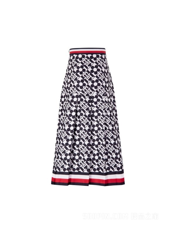 22新款秋女装高腰钻扣满印半身百褶裙36979