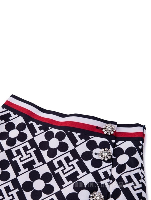 22新款秋女装高腰钻扣满印半身百褶裙36979