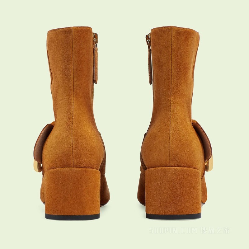 Gucci Blondie系列女士踝靴 浅棕色绒面材质