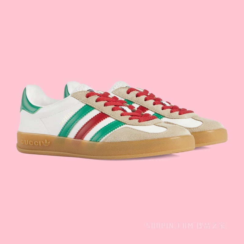 adidas x Gucci联名系列女士Gazelle运动鞋 白色皮革