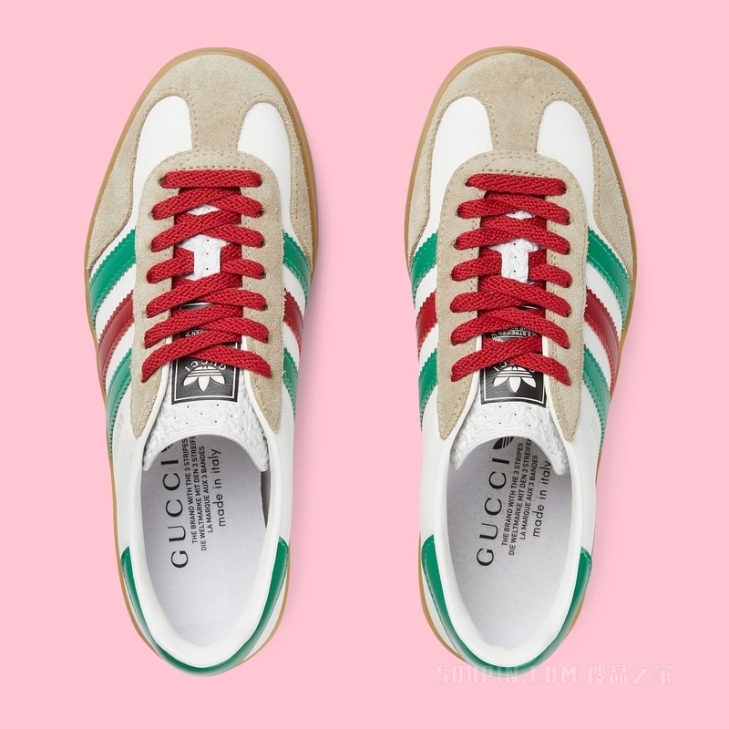 adidas x Gucci联名系列女士Gazelle运动鞋 白色皮革