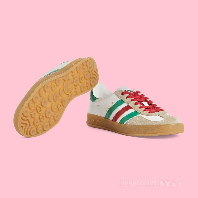 adidas x Gucci联名系列女士Gazelle运动鞋 白色皮革