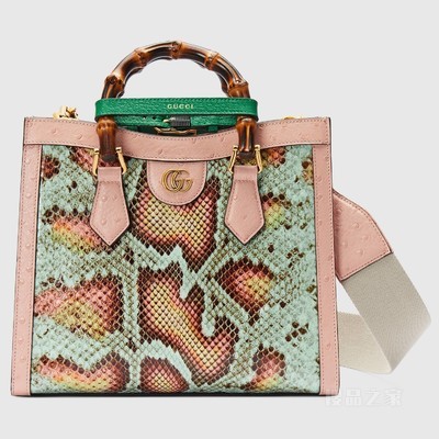 中国专享Gucci Diana竹节小号托特包 浅绿色蟒蛇皮