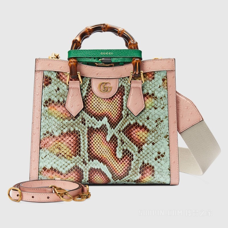 中国专享Gucci Diana竹节小号托特包 浅绿色蟒蛇皮