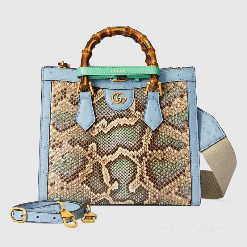 中国专享Gucci Diana竹节小号托特包 浅蓝色蟒蛇皮