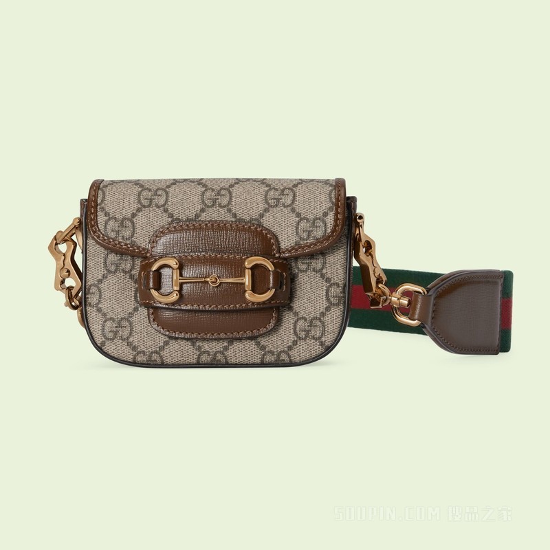 Gucci Horsebit 1955系列肩带钱包 米色和乌木色Supreme帆布