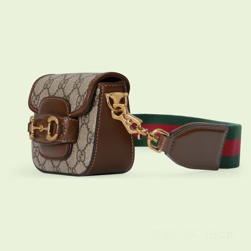 Gucci Horsebit 1955系列肩带钱包 米色和乌木色Supreme帆布