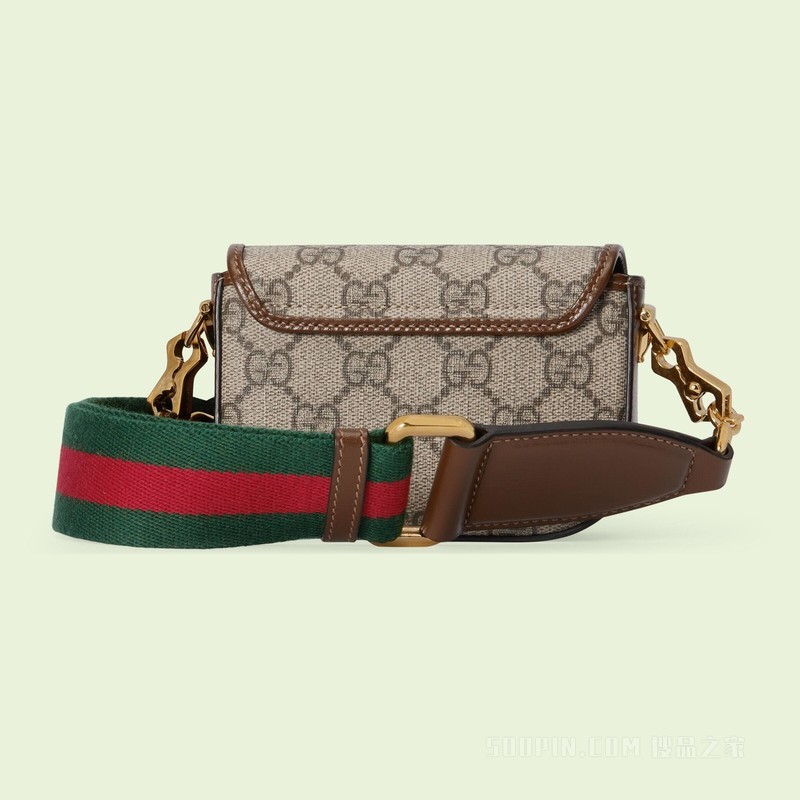 Gucci Horsebit 1955系列肩带钱包 米色和乌木色Supreme帆布