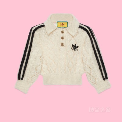 adidas x Gucci联名系列马海毛针织Polo衫 象牙白色