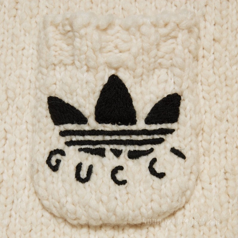 adidas x Gucci联名系列翻袖羊毛开衫 象牙白色