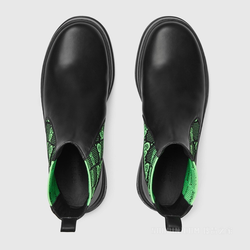 男士GG针织短靴 黑色皮革