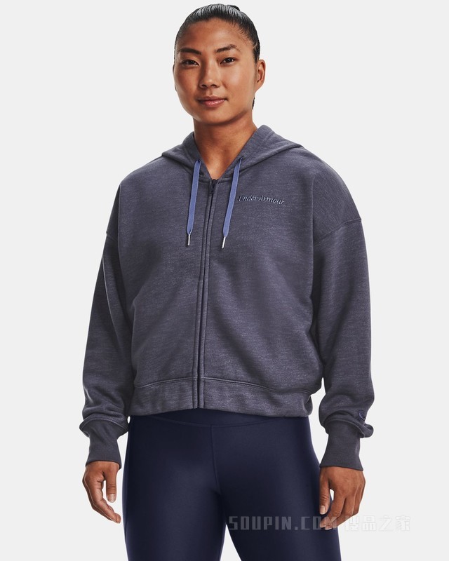 女士UA Essential Script抓绒全拉链运动上衣