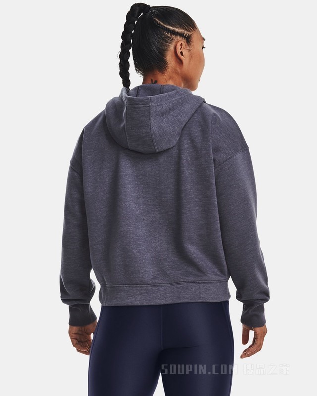 女士UA Essential Script抓绒全拉链运动上衣