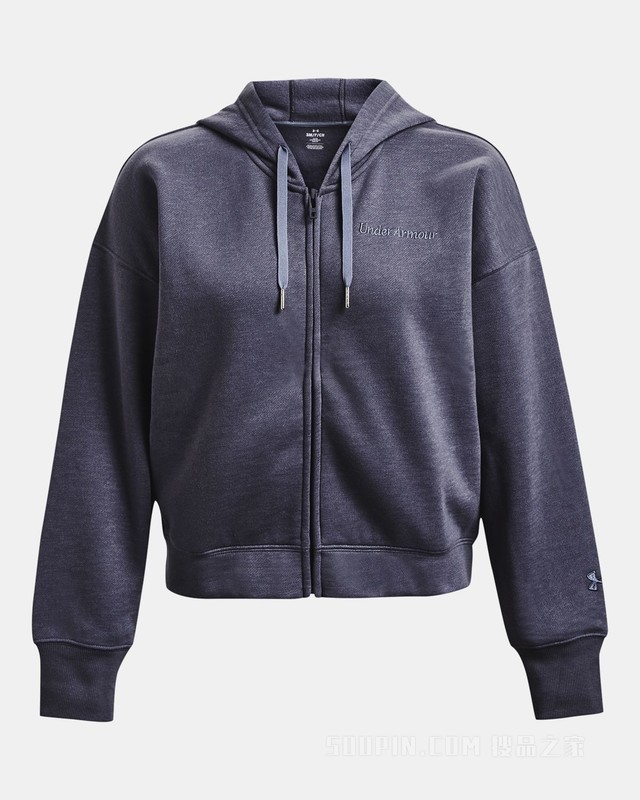 女士UA Essential Script抓绒全拉链运动上衣
