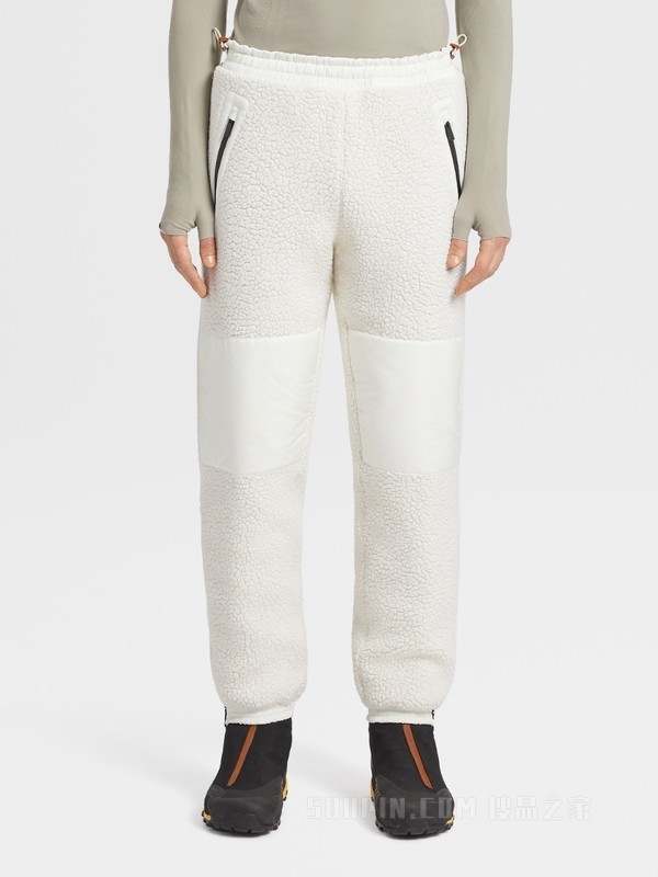 白色羊毛及高科技面料填充慢跑裤
