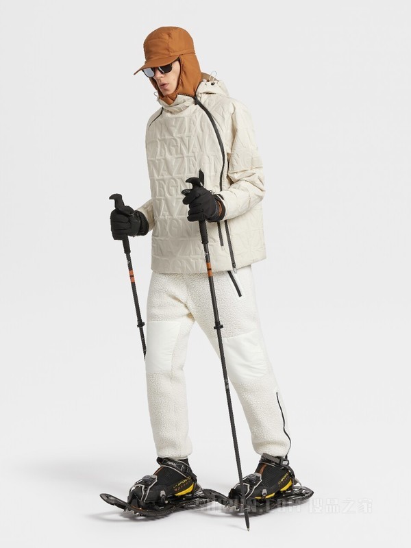 白色羊毛及高科技面料填充慢跑裤