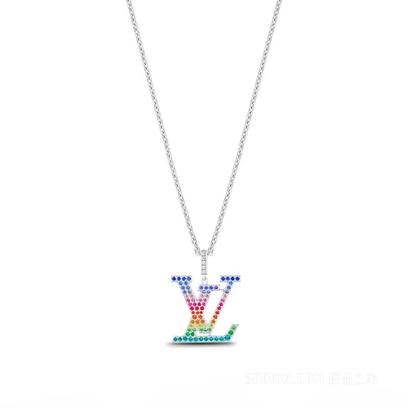 LV SIGNATURE M 18K 金彩色宝石项链