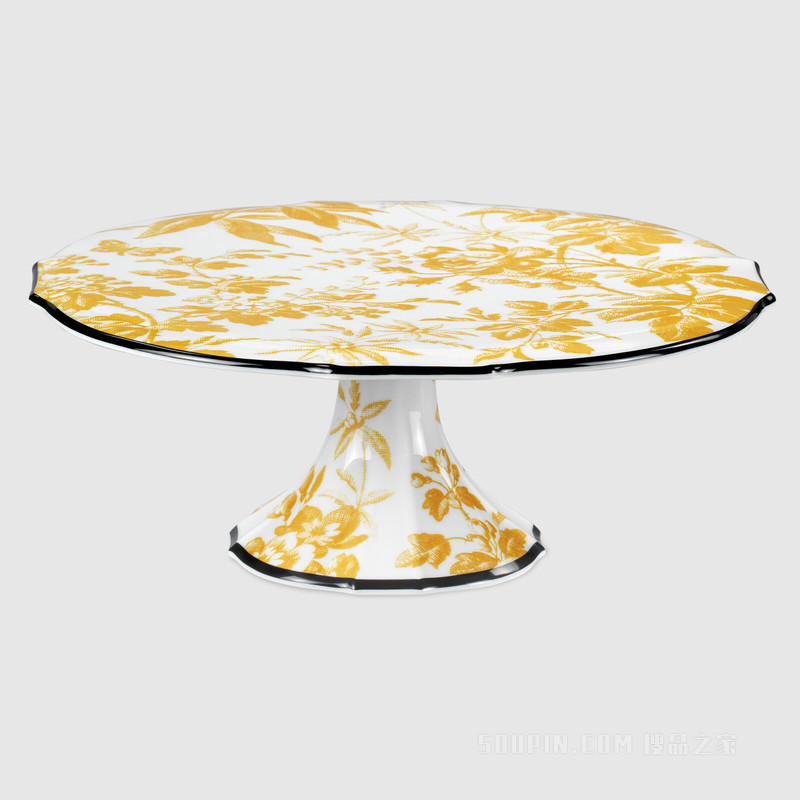 腊叶印花蛋糕盘 黄色瓷质