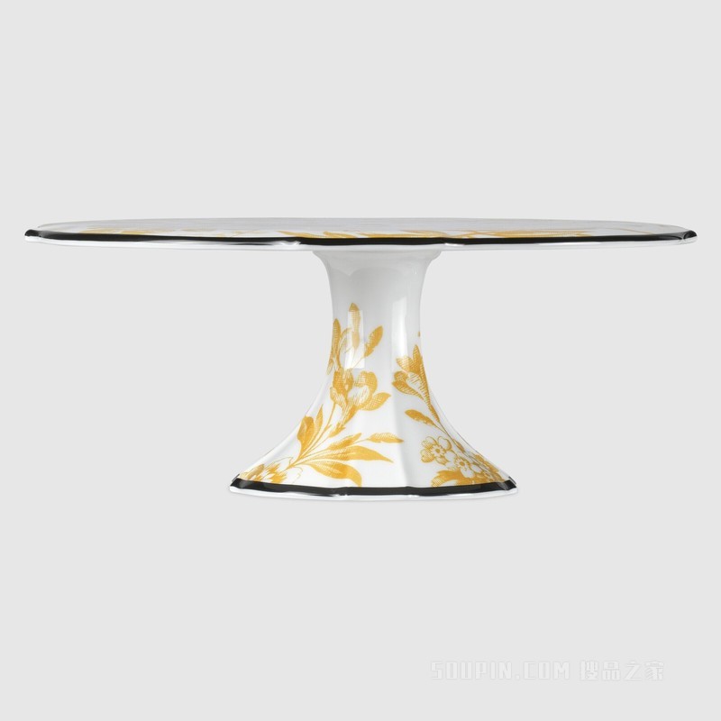 腊叶印花蛋糕盘 黄色瓷质