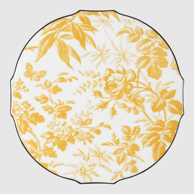 腊叶印花蛋糕盘 黄色瓷质